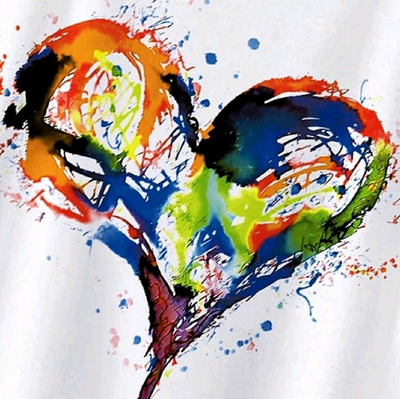 Heart Print Batwing Sleeve Tee - Picture 4 of 7